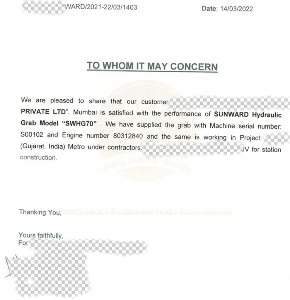 感谢信！宝运莱智能SWHG70液压抓斗助力海外基础施工获肯定